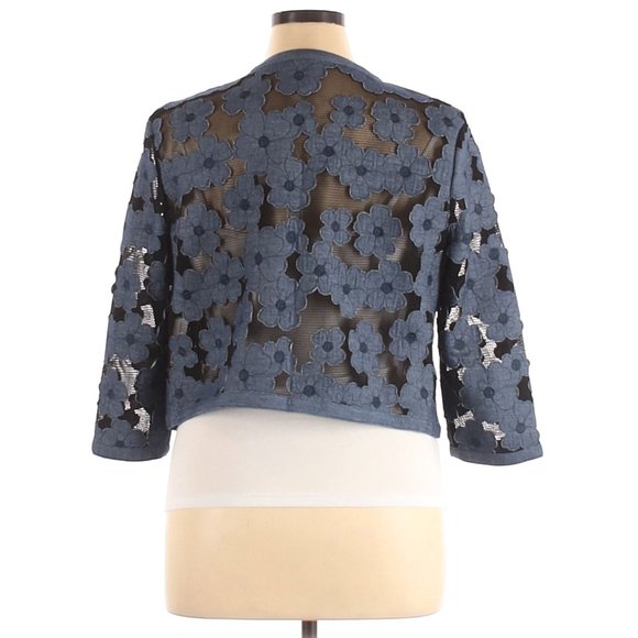 ANNE KLEIN Floral Mesh Open-Front Cardigan Jacket sz 14 Women's Plus - Picture 5 of 8